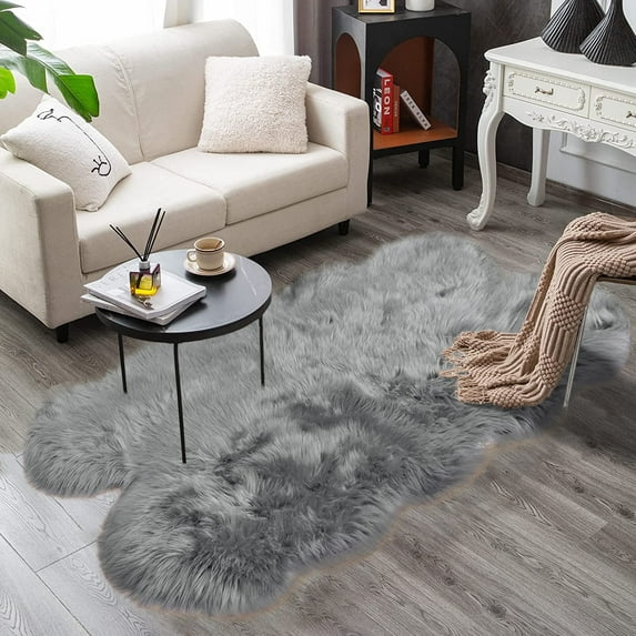 Latepis Soft Faux Sheepskin Fur Rug 4x6 Feet Grey Fluffy Rug Bedside Rug Plush Rug Shag Nursery Rug Carpet Area Rug for Living Room Bedroom Playing Room, Home Decor, Sheepskin