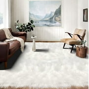 Latepis Super Large 9x12 Faux Fur Rug Area Rug for Living Room Floor Sofa Fluffy Sheepskin Rug for Bedroom White
