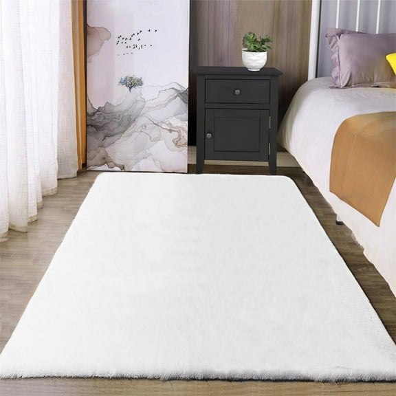 Latepis White Faux Fur Rug 3x5, Faux rabbit fur Rug for Living Room, Fluffy Faux fox fur Washable Rug for Bedroom, Nursery Room, Luxury Room Decor, Furry Sheepskin Rug, Rectangle