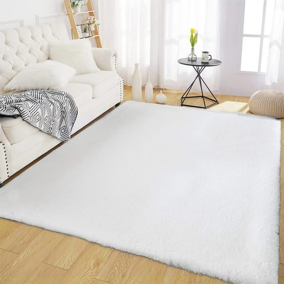 Latepis White Faux Fur Rug 5x8, Faux rabbit fur Rug for Living Room, Fluffy Washable faux fox fur Rug for Bedroom, Nursery Room, Furry Sheepskin Rug, Rectangle