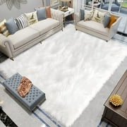 Latepis White Faux Fur Rug 8x10, Faux Fur Sheepskin Rug for Living Room, Fluffy Washable Rug for Bedroom, Nursery Room, Luxury Room Decor, Fuzzy Rug, Rectangle