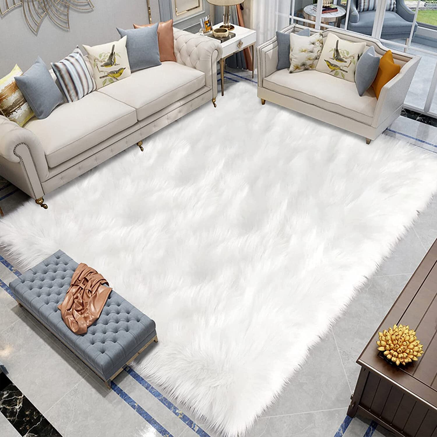 Latepis Sheepskin Rug 8x10, Faux Fur Sheepskin Rug for Living Room
