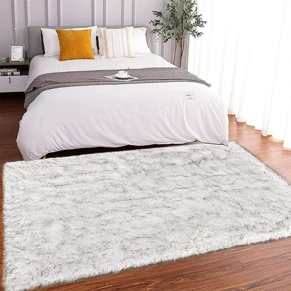Latepis White with Grey Tips Sheepskin Rug 4x6, Faux Fur Rug for Living Room, Fluffy Washable Rug for Bedroom, Nursery Room, Teen Room Decor, Rectangle