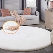 Latepis White Shag Round Rugs 8ft for Dining Room Table Faux Rabbit Machine Washable Fur Area Rugs for Bedroom Living Room Nursery Circle Rug