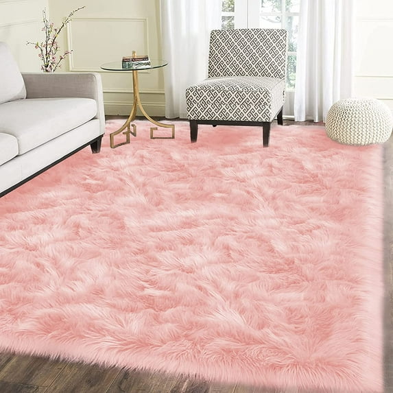 Latepis shag Rug 6x8, Faux Fur Sheepskin Rug for Living Room, Fuzzy Rugs for Teen Girls Bedroom, Nursery, Luxury Room Decor, Fluffy Pink Rug, Rectangle