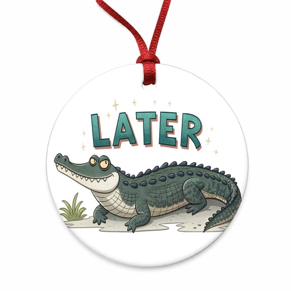 Later Alligator Funny Saying Christmas Tree Holiday Round Ceramic Ornament