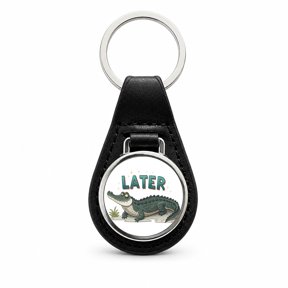 Later Alligator Funny Saying Metal Black Leather Keychain