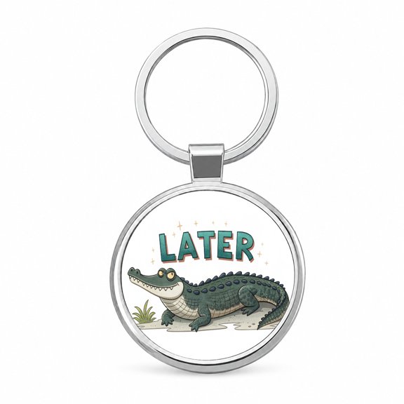 Later Alligator Funny Saying Metal Round Keychain