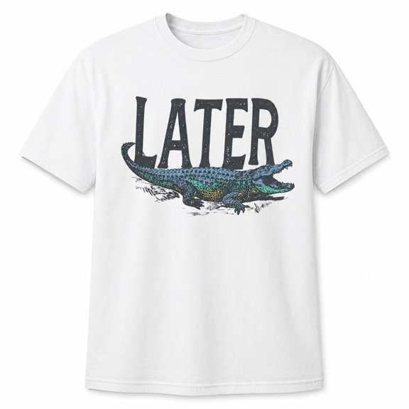 Later Alligator Graphic T-Shirt, Distressed Retro Style Unisex Classic Fit Tee