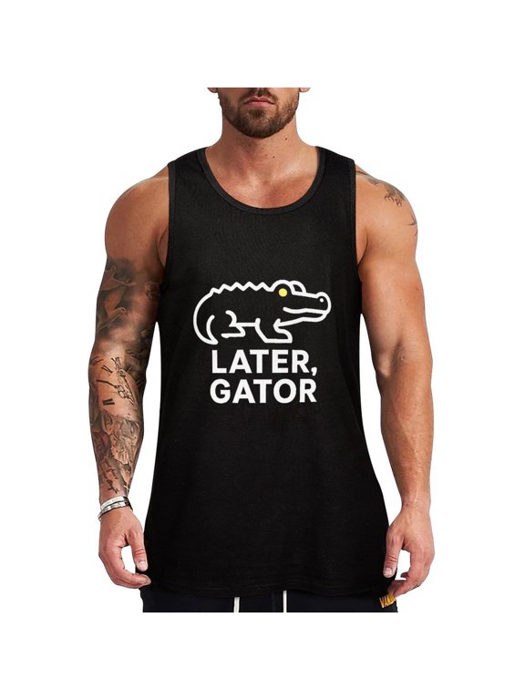 Later Gator Playful Farewell Phrase With Alligator Imagery Men's Tank Top Muscle Workout Gym Sleeveless Shirt for Workout, Casual Wear, Walking 3X-Large