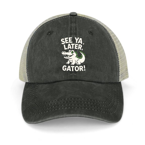 Later Gator Playful Farewell Phrase With Alligator Imagery Black Trucker Hat for Men Women, Adjustable Mesh Back Baseball Cap