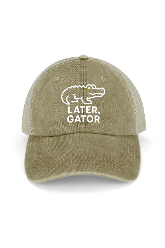Later Gator Playful Farewell Phrase With Alligator Imagery Khaki Baseball Cap for Men Women, Adjustable Snapback Hats Trucker Hat