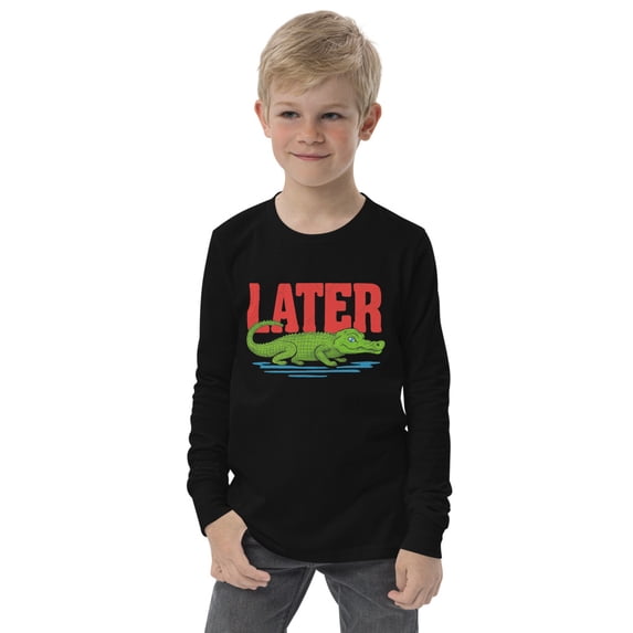 Later Gator Youth Long Sleeve Graphic T-Shirt – Fun Cotton Casual Tee (Black, S)