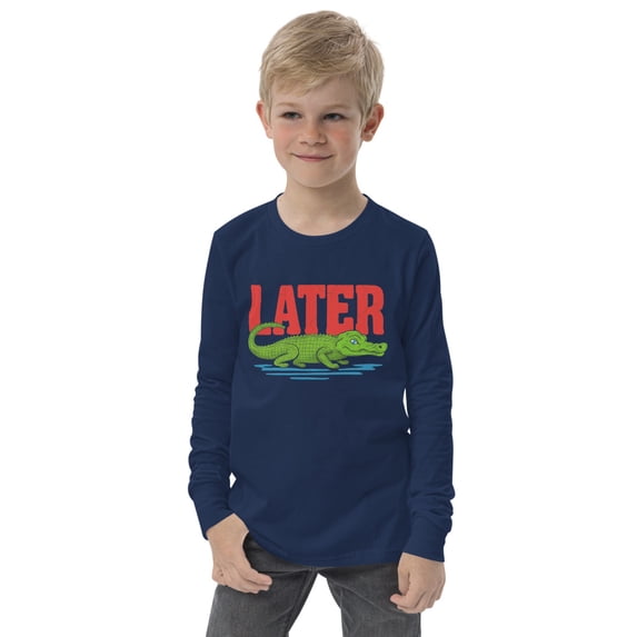 Later Gator Youth Long Sleeve Graphic T-Shirt – Fun Cotton Casual Tee (Navy, S)