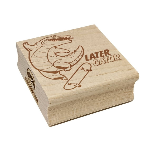 Later Gator on Skateboard Alligator Crocodile Square Rubber Stamp Stamping Scrapbooking Crafting - Large 2.75in