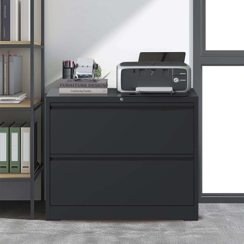 Lateral File 2 Drawer, Black Filing with Lock, Lockable