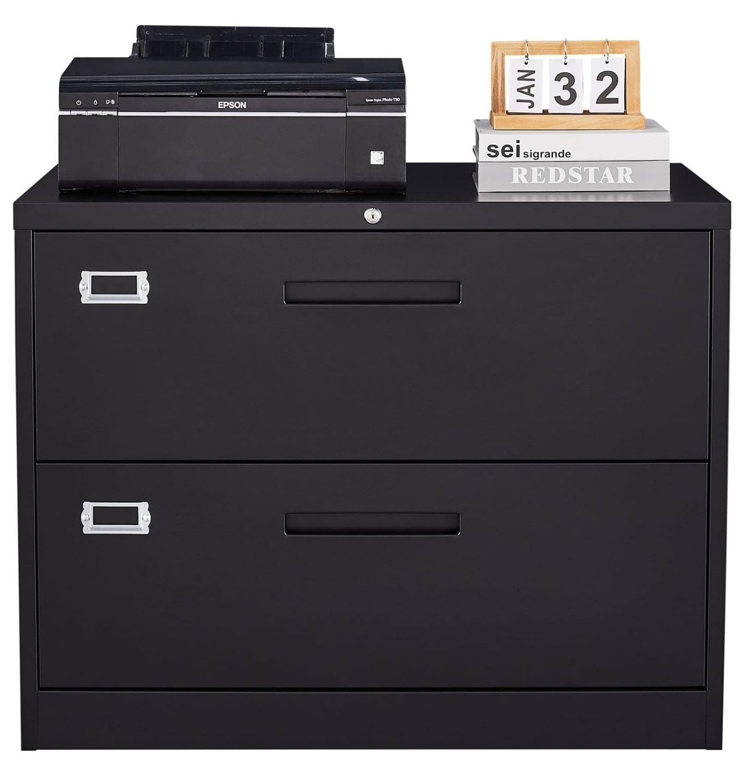 Lateral File Cabinet 2 Drawer, Black Metal File Cabinet with Lock, 35.4" Wide Drawers Storage File Cabinet for Hanging Files Folders Letter/Legal/A4 Size