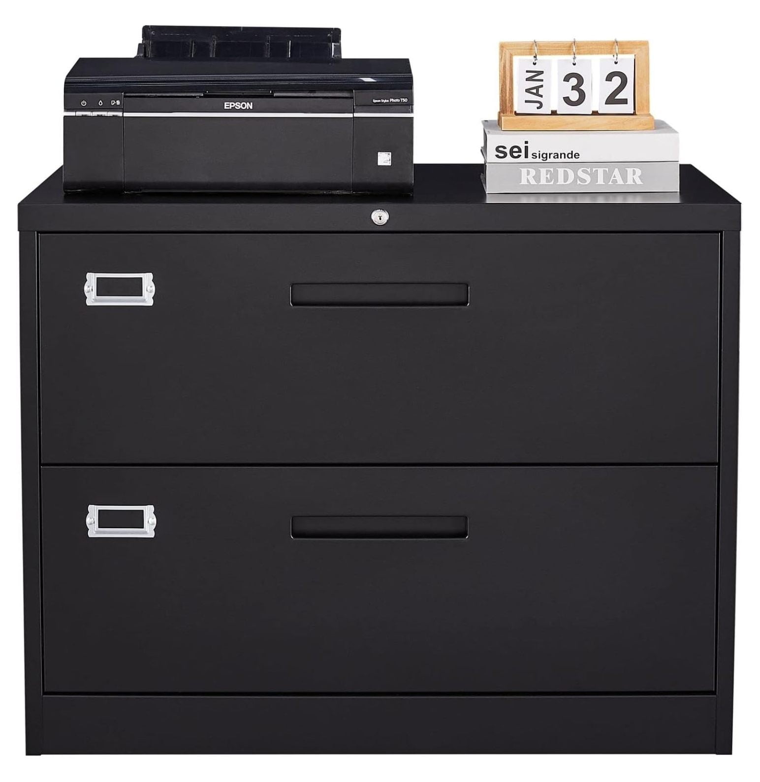 Lateral File Cabinet 2 Drawer, Black Metal File Cabinet with Lock, 35.4" Wide Drawers Storage File Cabinet for Hanging Files Folders Letter/Legal/A4 Size
