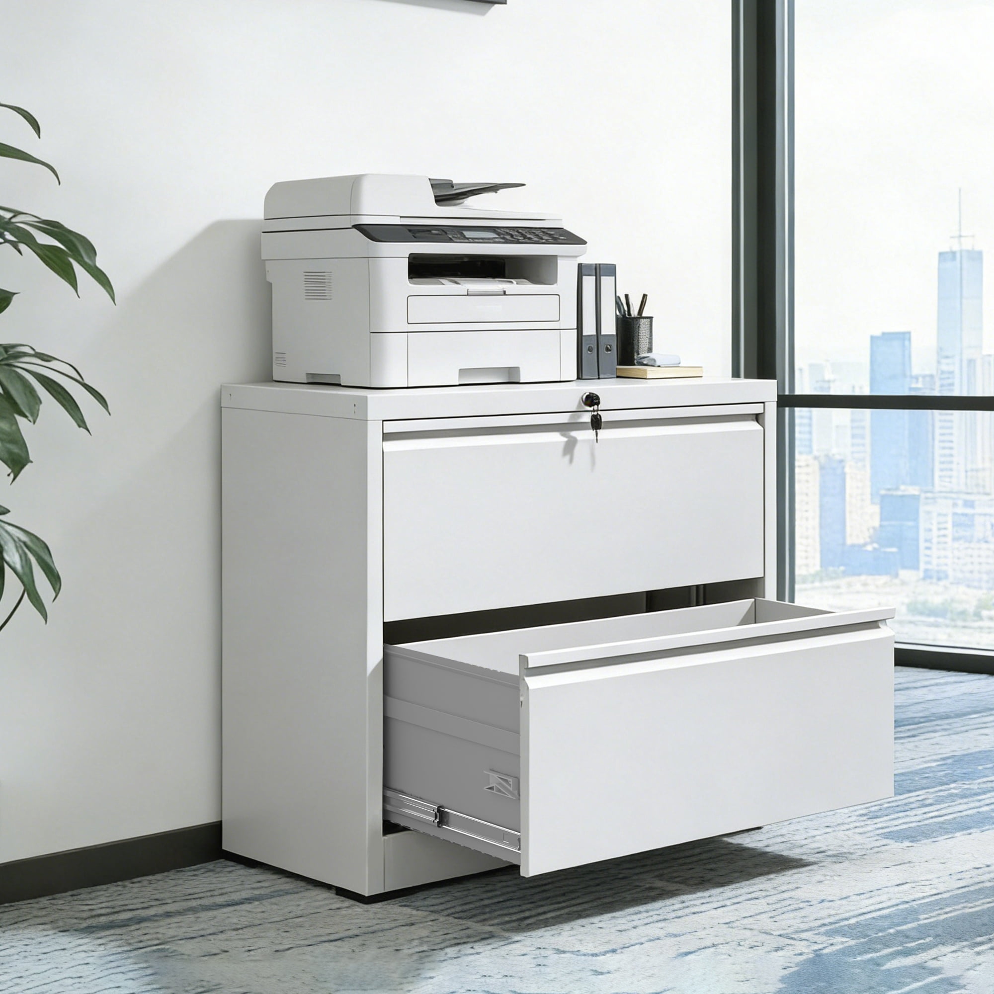 Lateral File Cabinet 2-Drawer with Lock, Heavy Duty Metal Filing Cabinet and Document Storage Organizer for Home Office Letter Legal A4 Files, White