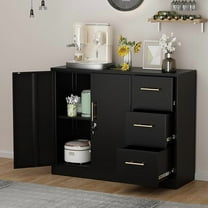 Lateral File Cabinet with 3 Drawers, Metal Storage Cabinet with Lock, Black Sideboard Buffet, Multi-Functional Accent Cabinets for Home Office Living Room Entryway