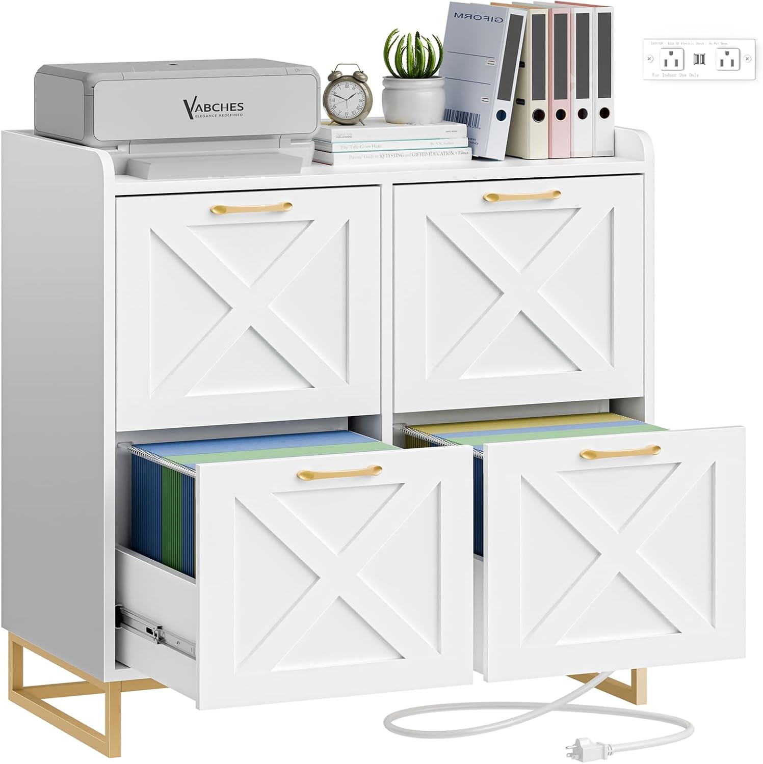 Lateral File 4 Drawer File with Charging Station for