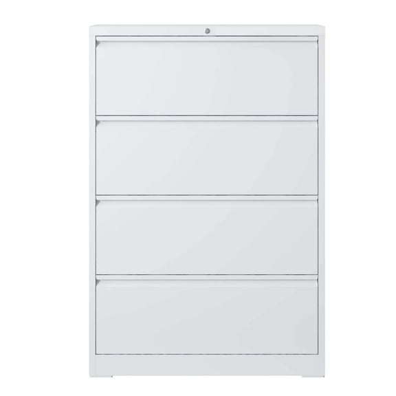 Lateral File Cabinet 4 Drawer, White Filing Cabinet with Lock, Lockable File Cabinet for Home Office, Locking Metal File Cabinet for Legal/Letter/A4/F4 Size