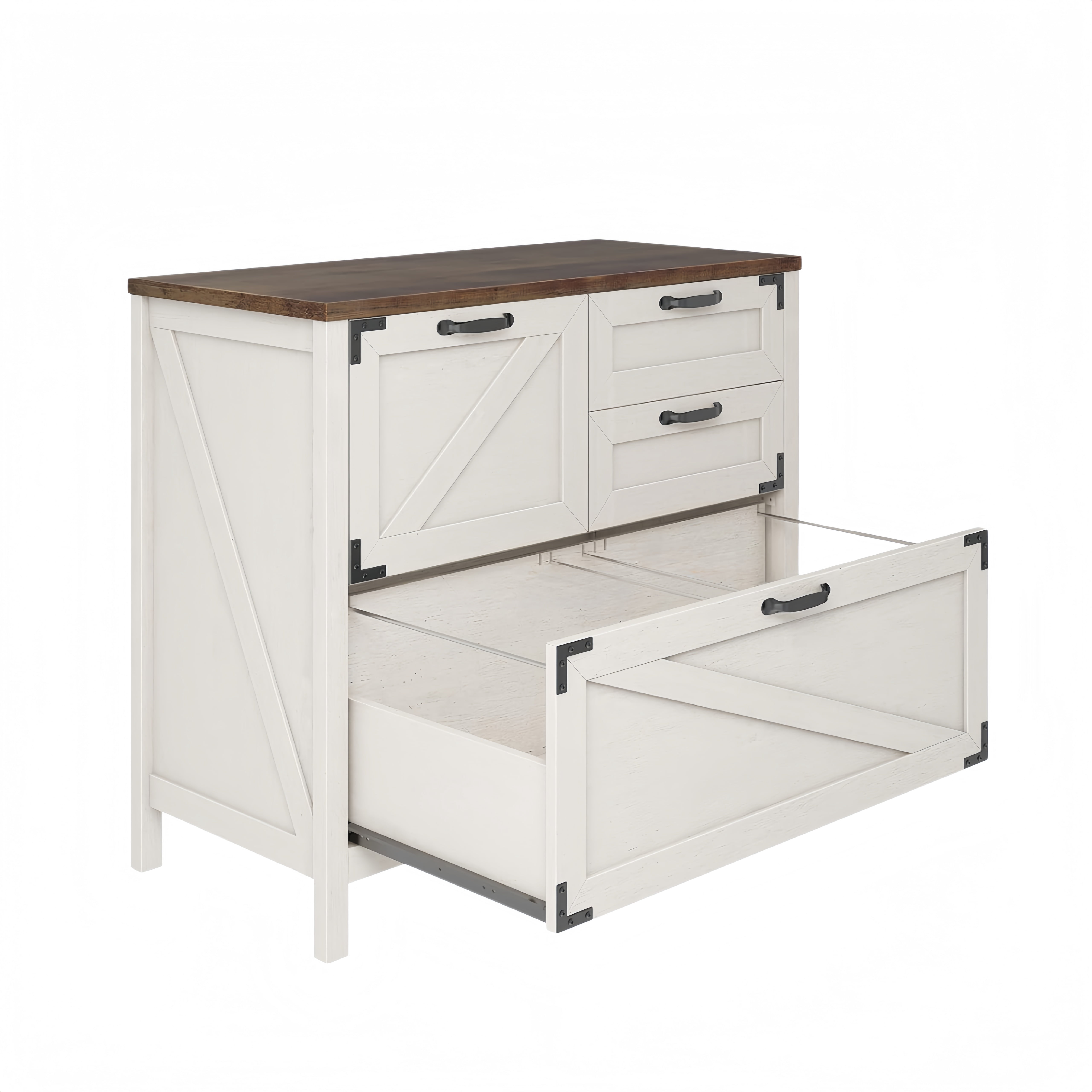 Vabches Large Lateral File Cabinet with 4 Drawers for Home Office, Wood Rustic Filing Cabinet Suitable for Letter/Legal/A4 Size Files, Printer Stand, White