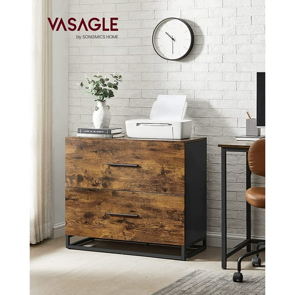 Lateral File Cabinet, Home Office Printer Stand, 2-Drawer Filing Cabinet, Rustic Brown and Black