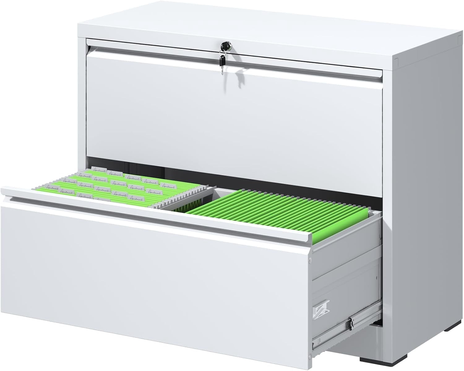 Lateral File Cabinet with Lock, 2 Drawer Metal Filing Cabinet, File Cabinet Organizer for Home Office, Easy Assembly, Lockingl File Cabinets for Legal/Letter/A4, 35.43"W x 15.75"D x 28.5"H,White