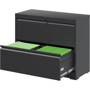 Lateral File Cabinet with Lock, 2 Drawer Metal Filing Cabinet, File Cabinet Organizer for Home Office, Easy Assembly, Lockingl File Cabinets for Legal/Letter/A4, 35.43"W x 15.75"D x 28.5"H,Black