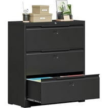 TOPASS Lateral File Cabinet with Lock, 3 Drawer Lateral Filing Cabinet for Office Home, Locking Metal Steel Wide File Cabinet for Hanging Files , Easy Assemble Black