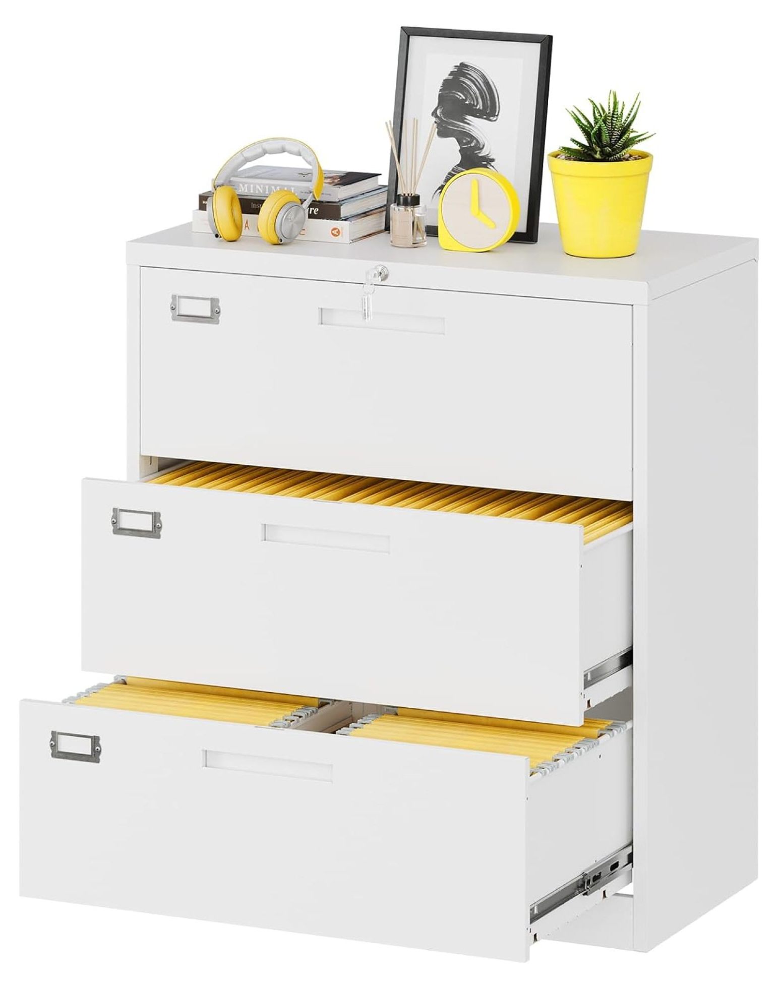 Lateral File with Lock, 3 Drawer Large Metal Filing