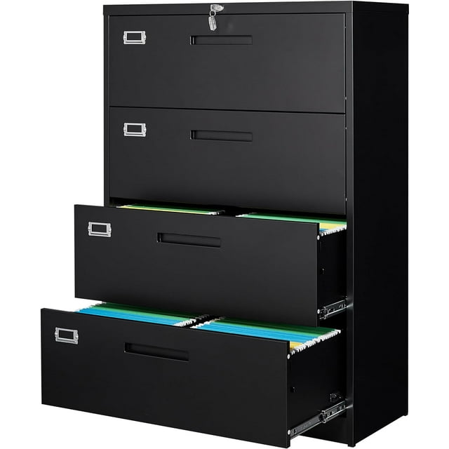 Lateral File with Lock, 4 Drawer Large Metal Filing Office Lockable Storage