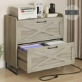 thumbnail image 1 of Lateral File Cabinet with Charging Station for Letter/Legal/A4 Size Hanging Files, Large Wood File Storage Cabinets Printer Stand for Home Office, 1 of 13