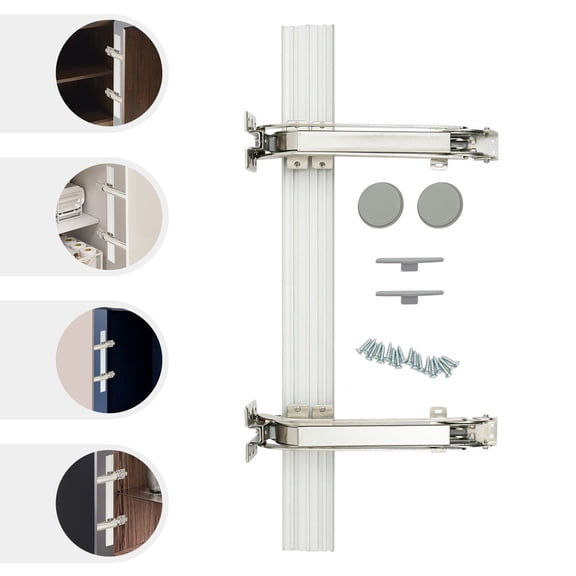 Lateral Opening Door Hinge Set, 180 Parallel Cabinet Door Hinge with Soft Close, Shock Absorption Buffer, Quiet Smooth Sliding, 3D Adjustable, 2 Hinges + Connecting Rod, for Wardrobe & Closet