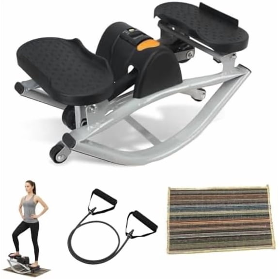 Lateral Rocking Fitness Stepper Home Workout Machine, Portable Compact Rocking Stepper Side to Side with LCD and Resistance Bands, Low-Impact Lateral Steppers for Knees and Joints