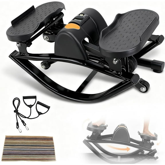 Lateral Rocking Fitness Stepper Home Workout Machine, Portable Compact Side-to-Side Steppers with Digital Display and Resistance Bands, Low-Impact Lateral Steppers for Knees & Joints
