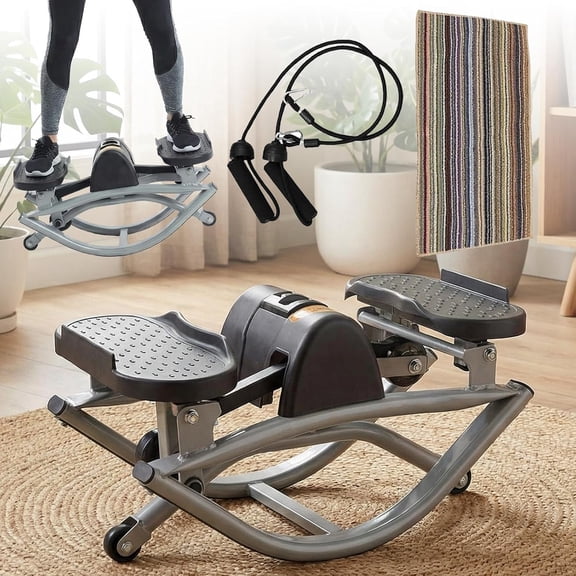 Lateral Rocking Fitness Stepper Home Workout Machine Rock Stepper Side to Side with Digital Display and Resistance Bands Low-Impact Mini Stepper for Knees Joints Leg Glute