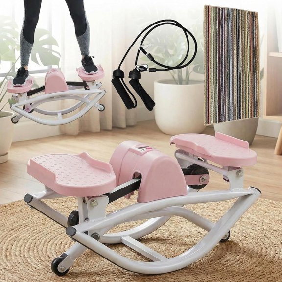 Lateral Rocking Fitness Stepper Home Workout Machine Rock Stepper Side to Side with Digital Display and Resistance Bands Low-Impact Mini Stepper for Knees Joints Leg Glute
