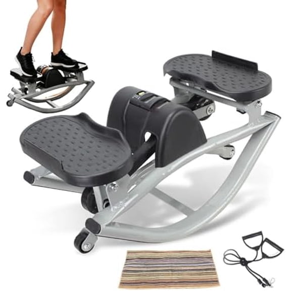 Lateral Rocking Fitness Stepper, Mini Stair Stepper for Home, Workout Steppers Machine, Low-Impact Rocking Steppers for Exercise, Fitness Equipment with LCD Monitor and Resistance Bands