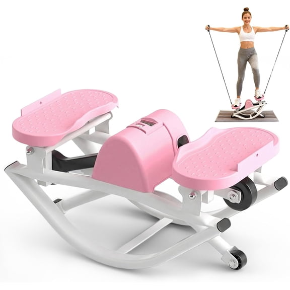 Lateral Rocking Stepper Machine with Digital Counter, Resistance Bands & 250LBS Capacity, Low Impact Full Body Workout Equipment for Home Exercise