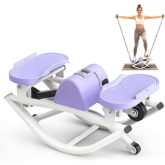 Lateral Rocking Stepper Machine with Digital Counter, Resistance Bands & 250LBS Capacity, Low Impact Full Body Workout Equipment for Home Exercise
