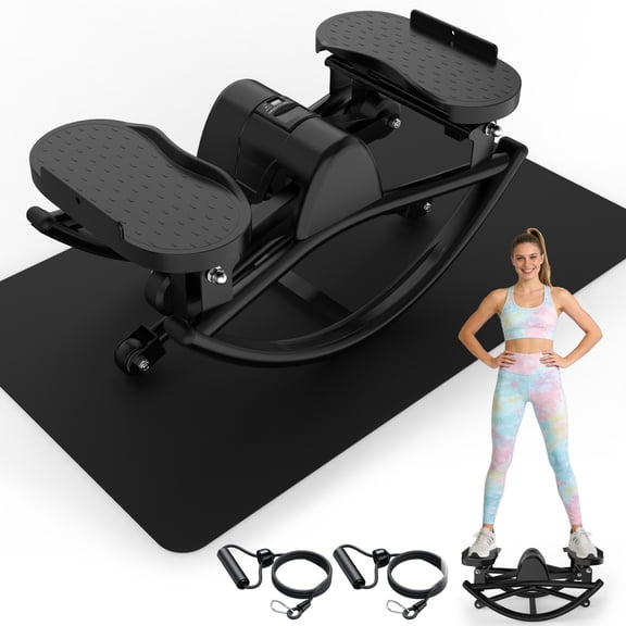 Lateral Side-to-Side Rocking Stepper Machine with Resistance Bands, LCD Fitness Monitor & Anti-Slip Mat, Max 330 Lbs Low Impact Quiet Leg Glute Workout Stepper for Home Apartment Office
