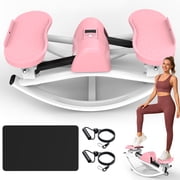 Lateral Stepper Exercise Machine, Rocking Stair Stepper with Resistance Bands & LCD Monitor, Full-Body Workout Step Machine for Home Gym, Pink