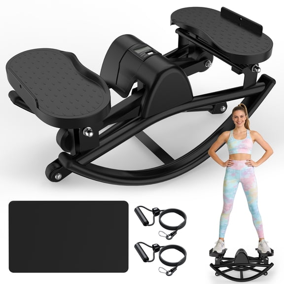 Lateral Stepper for Exercise-Rocking Stepper Machine with Resistance Bands & Anti-Slip Mat and LCD Monitor, Professional Stair Stepper for Home Workout