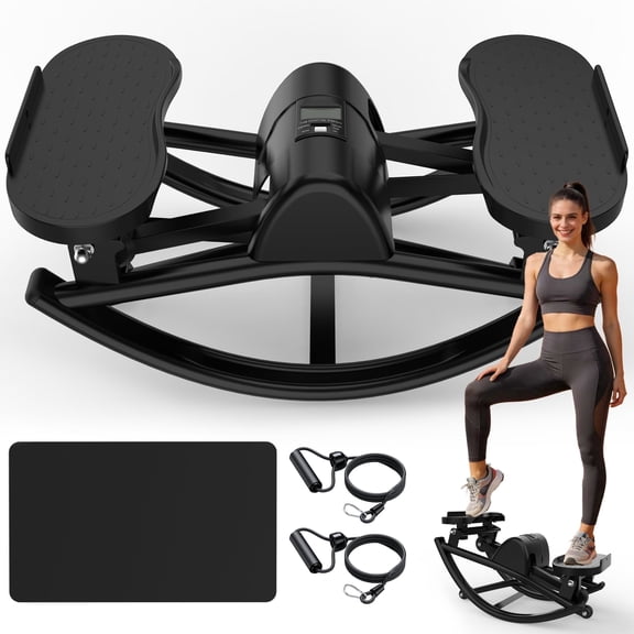 Fahuac Lateral Stepper Machine for Exercise-Rocking Stepper Machine with Resistance Bands & Anti-Slip Mat and LCD Monitor, Professional Stair Stepper for Home Workout