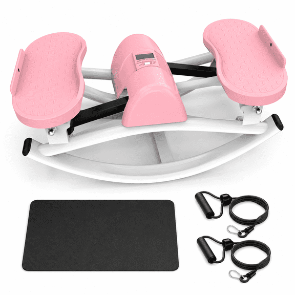 Lateral Stepper Machine with Resistance Bands, Anti-Slip Foot Pedals & LCD Monitor, Rocking Full-Body Exercise Stepper for Home Gym, Low-Impact Cardio and Leg/Glutes Workout