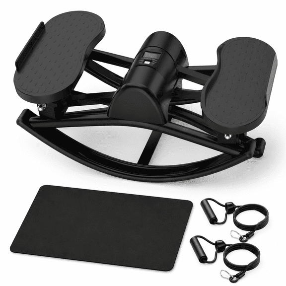 Lateral Stepper Machine with Resistance Bands, Anti-Slip Foot Pedals & LCD Monitor, Rocking Full-Body Exercise Stepper for Home Gym, Low-Impact Cardio and Leg/Glutes Workout