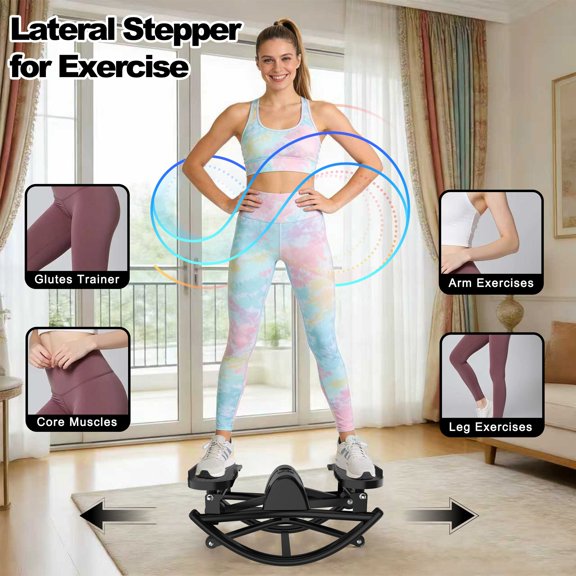 Lateral Stepper for Exercise with Resistance Bands & Anti-Slip Mat, Rocking Stepper Machine for Home Workout, 330LBS Capacity, Black