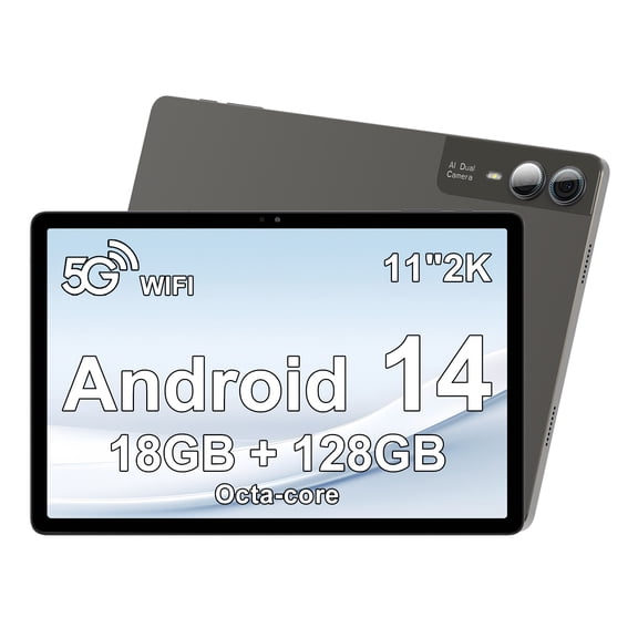 Latest 11 inch Android Tablet with Gemini AI, 2-in-1 Tablet with Keyboard and Pen, 18GB RAM 128GB ROM 1TB Expand, 2K Display Octa-Core, 13MP Camera 9000mAh Battery, GPS Face ID, Quad Speakers
